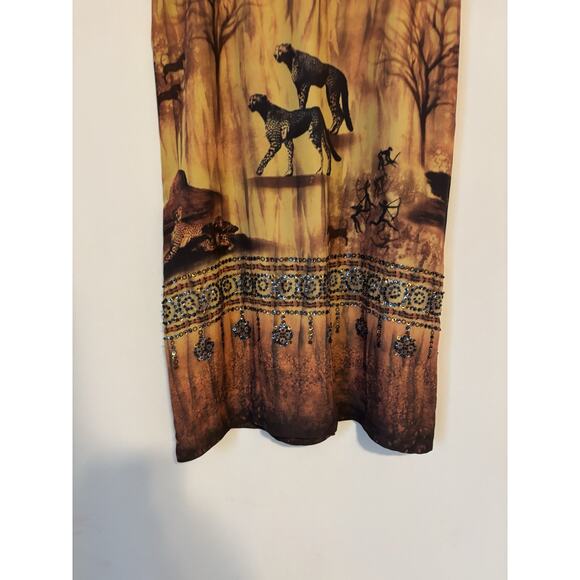 Silk Club Collection Skirt 14 Silk Safari Brown Yellow Midi - Picture 3 of 15